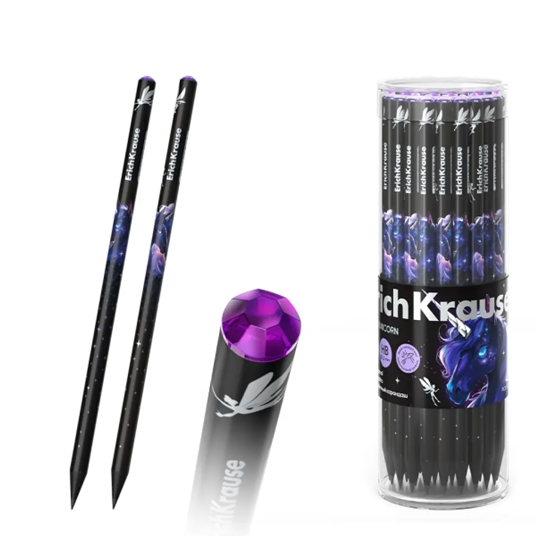 ErichKrause Black Unicorn Lapiz de Grafito - Mina HB - Cuerpo Redondo - Agarre Ergonomico - Colores Surtidos 1