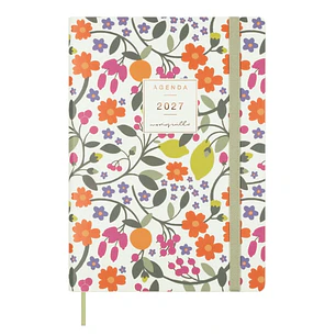 Finocam Moniquilla Agenda Profesional - Anual 2027 - Semana Vista Horizontal - Formato A5 - 148x210mm - Goma Elastica - Tapa Blanda de PU - Esquinas M
