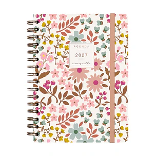 Finocam Moniquilla Agenda - Anual 2027 - Semana Vista Horizontal - Formato E10 - 155x212mm - Espiral Doble - Tapa Dura de Carton Forrado - Esquinas Mi