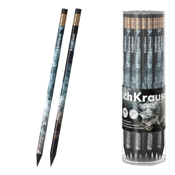 ErichKrause Fluid Lapiz de Grafito con Goma de Borrar - Mina HB - Cuerpo Redondo - Agarre Ergonomico - Colores Surtidos 1