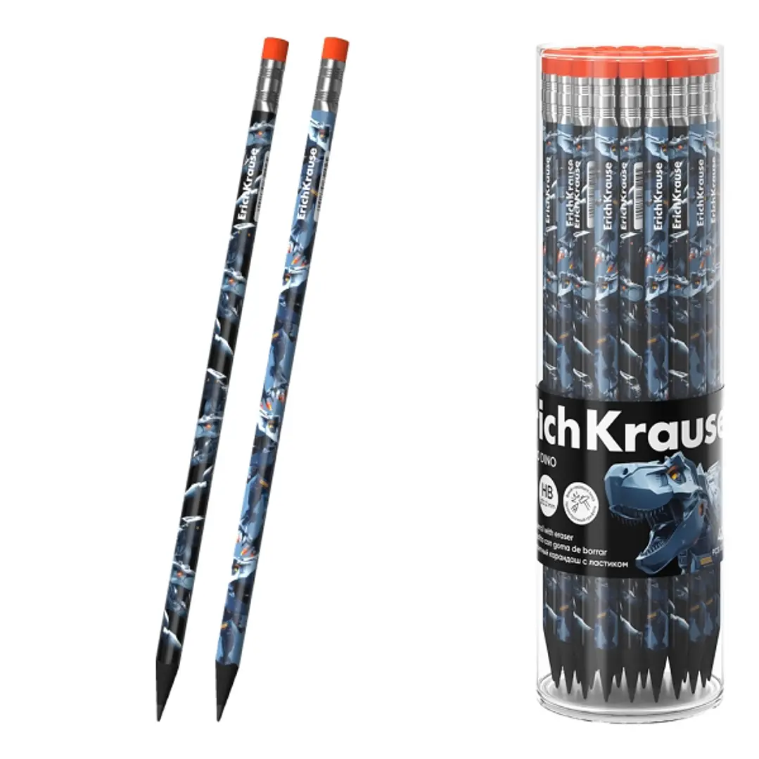 ErichKrause Techno Dino Lapiz de Grafito con Goma de Borrar - Mina HB - Cuerpo Triangular - Colores Surtidos 1