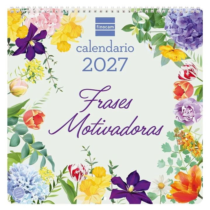 Finocam Frases Motivadoras Calendario de Pared - Anual 2027 - Mes Vista - 300x300mm - Papel de 170g/m2 - Ilustraciones Surtidas - Espacio para Notas 1