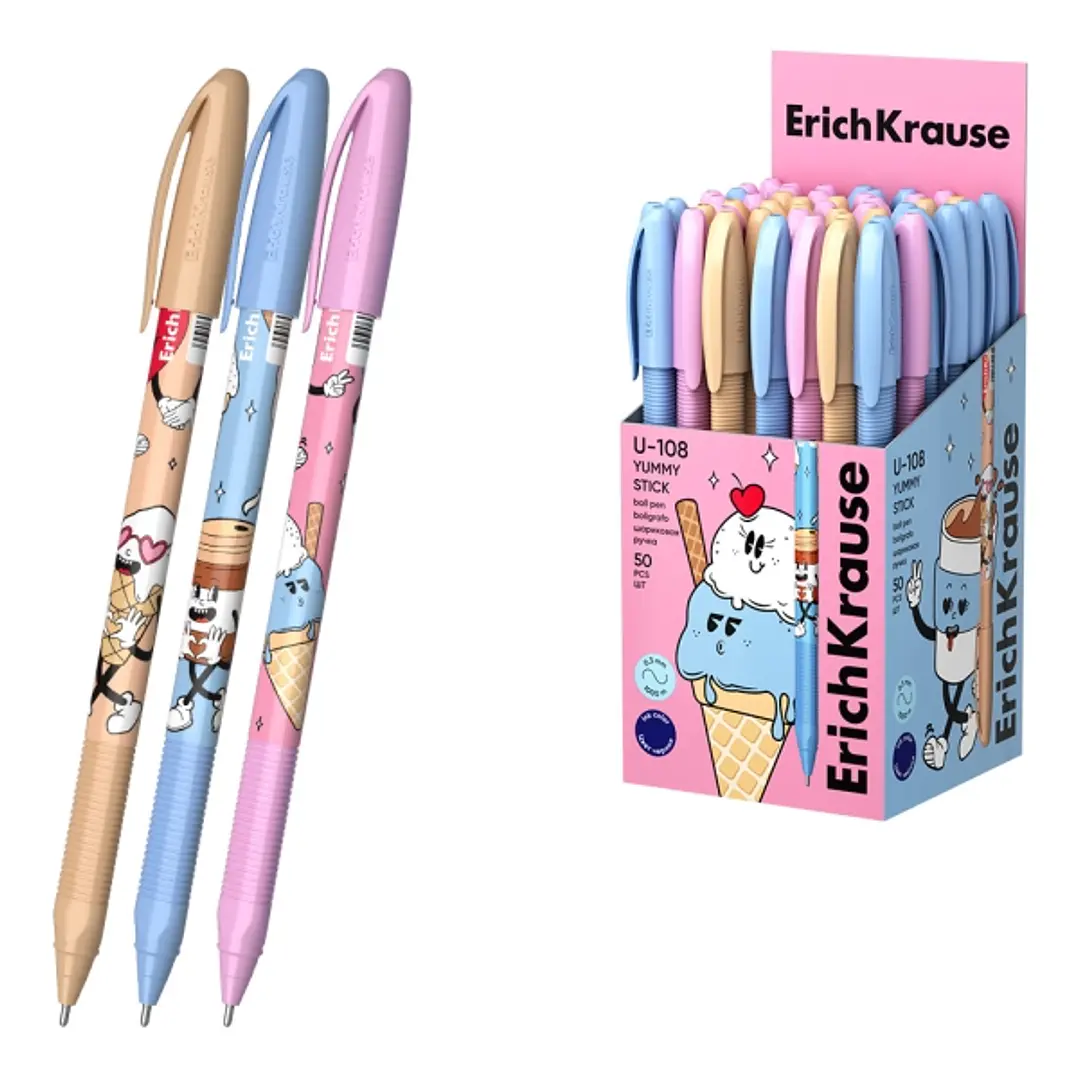 ErichKrause U-108 Stick Yummy Boligrafo con Capuchon - Modelos Surtidos - Trazo 0.3mm - Tinta de Baja Viscosidad - Tapa Ventilada - Color Azul 1
