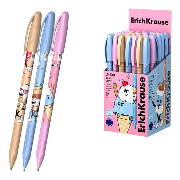ErichKrause U-108 Stick Yummy Boligrafo con Capuchon - Modelos Surtidos - Trazo 0.3mm - Tinta de Baja Viscosidad - Tapa Ventilada - Color Azul 1