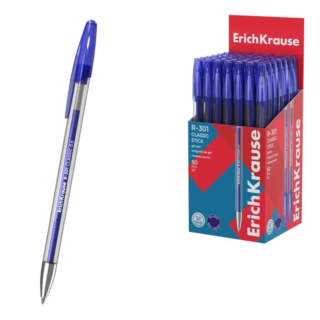ErichKrause R-301 Gel Stick Classic Boligrafo con Capuchon - Punta de 0.5mm - Trazo 0.4mm - Tinta de Gel - Resistente al Agua - Secado Rapido - Color  1