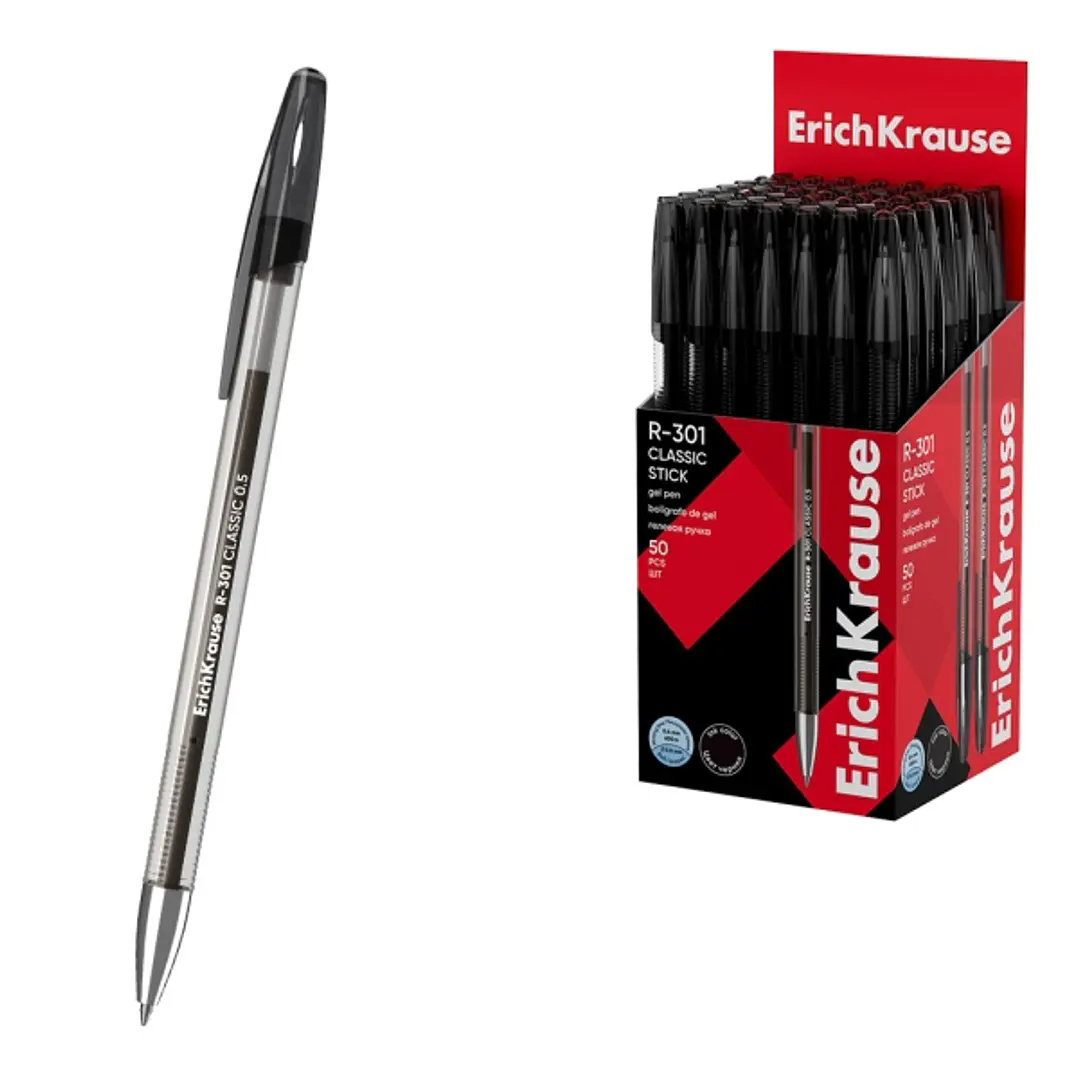 ErichKrause R-301 Gel Stick Classic Boligrafo con Capuchon - Punta de 0.5mm - Trazo 0.4mm - Tinta de Gel - Resistente al Agua - Secado Rapido - Color  1