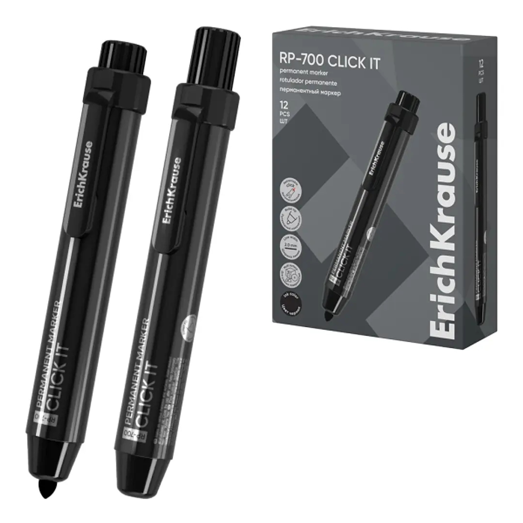 ErichKrause RP-700 Click it Rotulador Permanente - Sistema Retractil - Punta Conica - Trazo de 2.0mm - Resistente al Agua y a la Luz - Multisuperficie 1