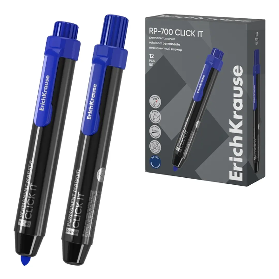 ErichKrause RP-700 Click it Rotulador Permanente - Sistema Retractil - Punta Conica - Trazo de 2.0mm - Resistente al Agua y a la Luz - Multisuperficie 1