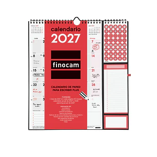 Finocam Neutro Calendario de Pared - Anual 2027 - Mes Vista - 300x340mm - Espiral Doble - Papel de 140g/m2 - Espacio para Escribir - Pegatinas Tematic