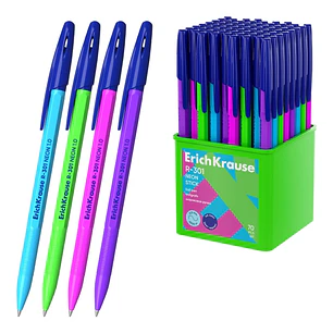 ErichKrause R-301 Stick Neon Boligrafo con Capuchon - Modelos Surtidos - Trazo 0.5mm - Tinta de Secado Rapido - Contenedor de Plastico - Tapa Ventilad