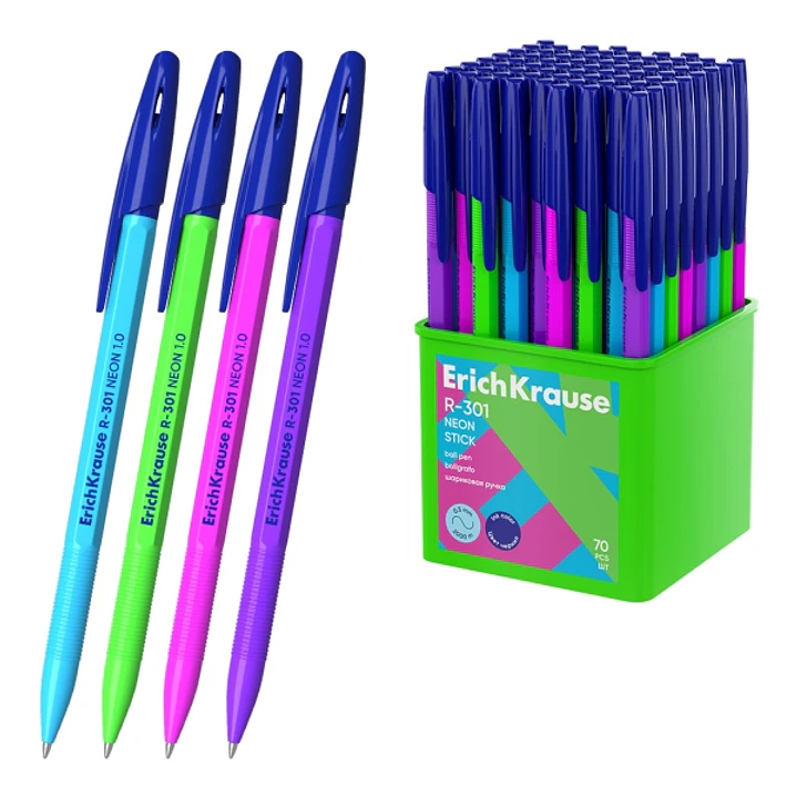 ErichKrause R-301 Stick Neon Boligrafo con Capuchon - Modelos Surtidos - Trazo 0.5mm - Tinta de Secado Rapido - Contenedor de Plastico - Tapa Ventilad 1
