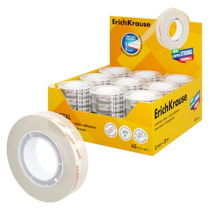 ErichKrause Crystal Expositor con 45 Cintas Adhesivas - Alta Adhesion - 12mm de Ancho - 33 Metros - Resistente al Desgarro Longitudinal - Color Transp