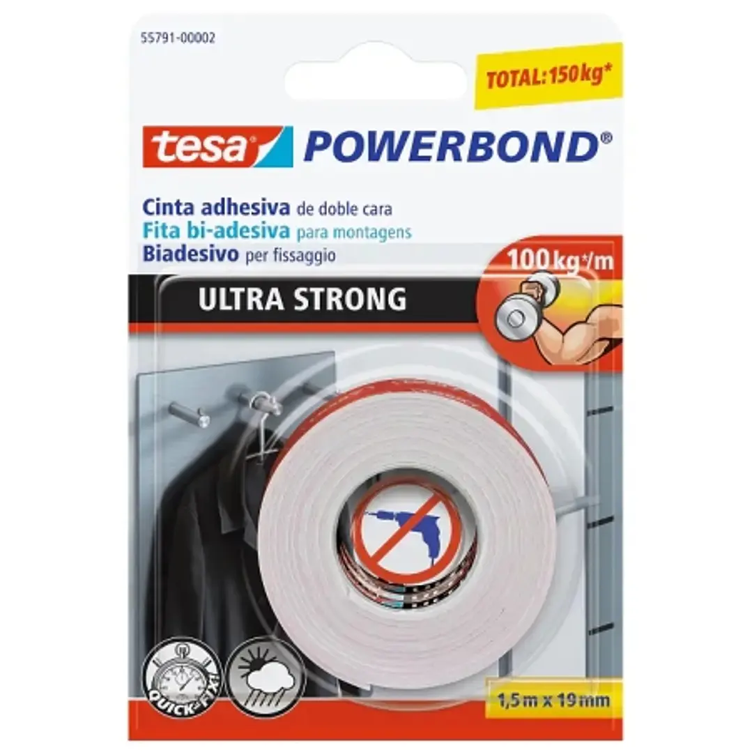 Tesa Ultra Strong Cinta Adhesiva de Doble Cara Ultra Fuerte 19mm x 1.5m - Color Blanco 1