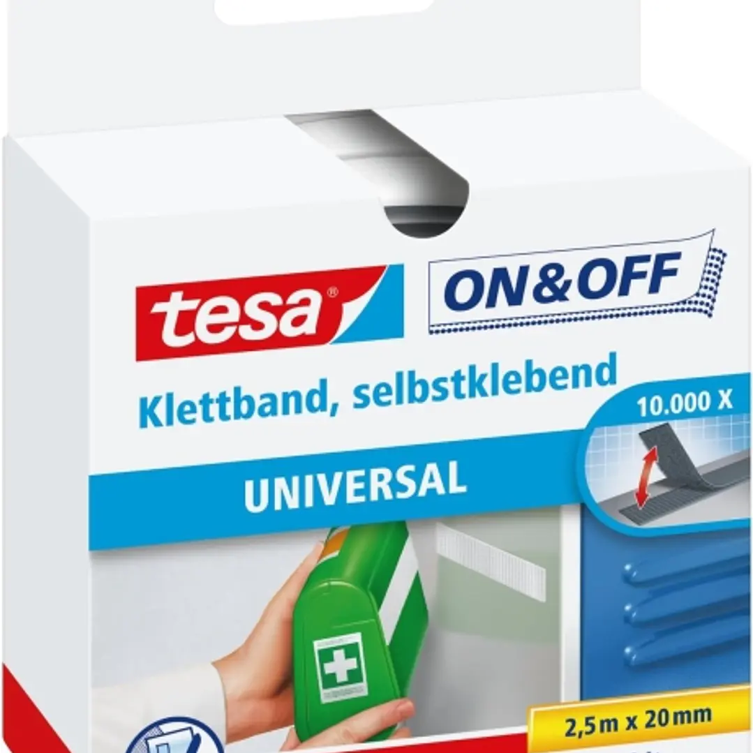 Tesa On & Off Cinta de Velcro 20mm x 2.5m - Se puede Abrir y Cerrar hasta 10.000 Veces - Color Blanco 1