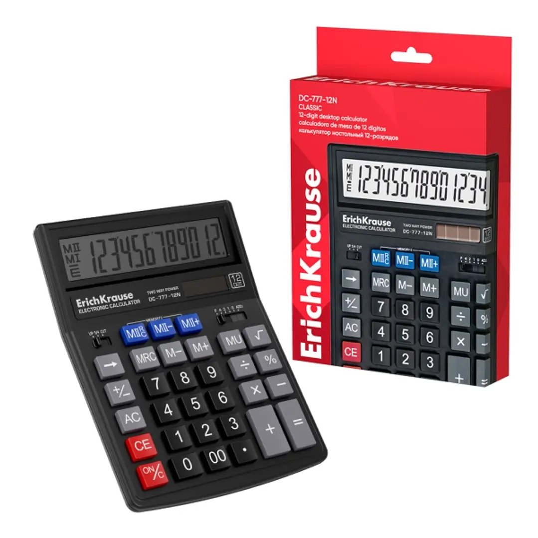 ErichKrause DC-777-12N Classic Calculadora de Sobremesa - Pantalla LCD de 12 Digitos - Apagado Automatico - Alimentacion Solar - Color Negro 1