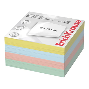 ErichKrause Bloc de 400 Notas Adhesivas Reposicionables - Papel de 75g/m2 - 75x75mm - Pegamento a Base de Agua - Colores Surtidos