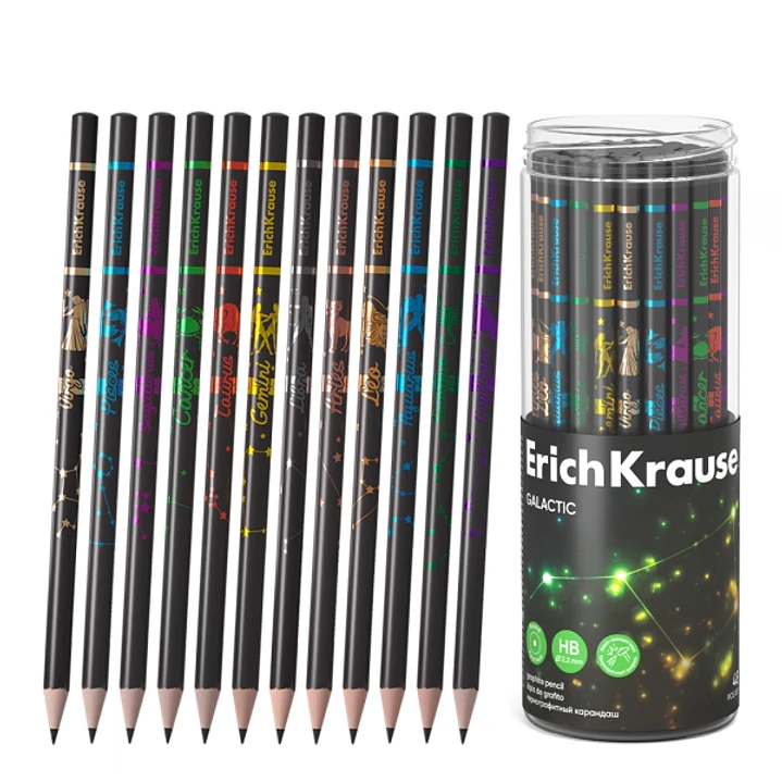 ErichKrause Galactic Lapiz de Grafito - Mina HB - Cuerpo Redondo - Faciles de Difuminar - Colores Surtidos 1