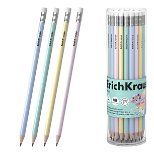 ErichKrause Milky Lapiz de Grafito con Goma de Borrar - Mina HB - Cuerpo Redondo - Agarre Ergonomico - Colores Surtidos