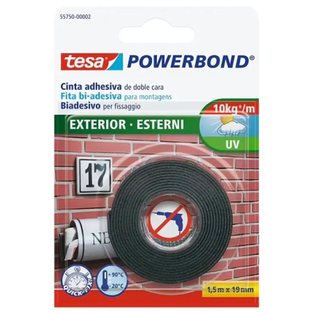 Tesa Powerbond Exteriores Cinta Adhesiva de Doble Cara para Exteriores 19mm x 1.5m - Transperente 1