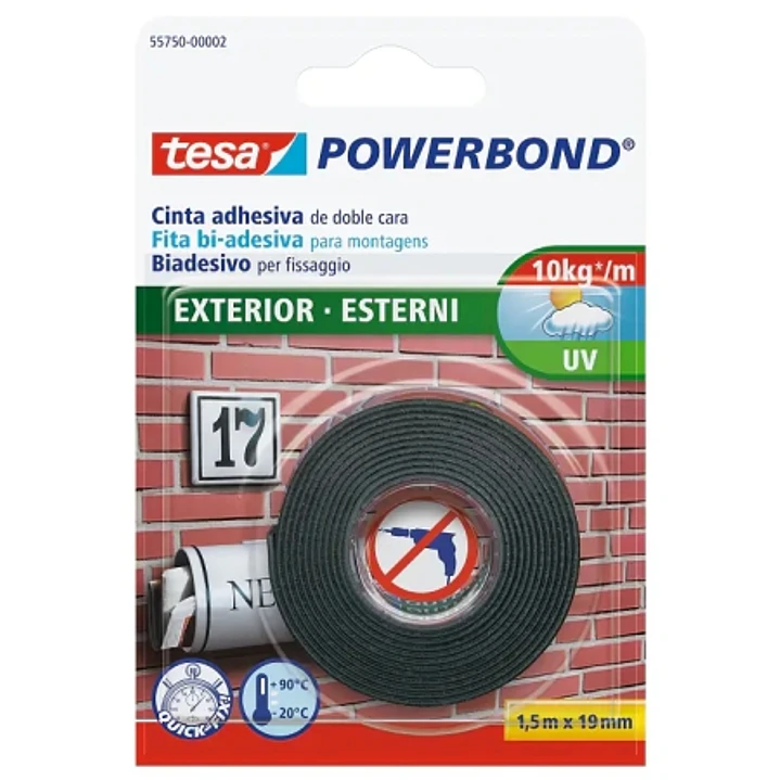 Tesa Powerbond Exteriores Cinta Adhesiva de Doble Cara para Exteriores 19mm x 1.5m - Transperente 1