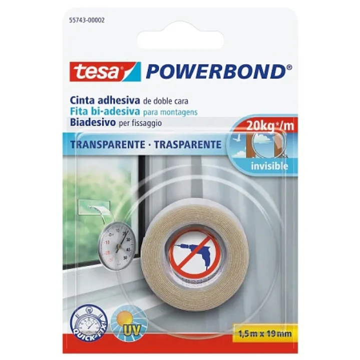 Tesa Powerbond Cinta Adhesiva de Doble Cara 19mm x 1.5m - Transparente 1