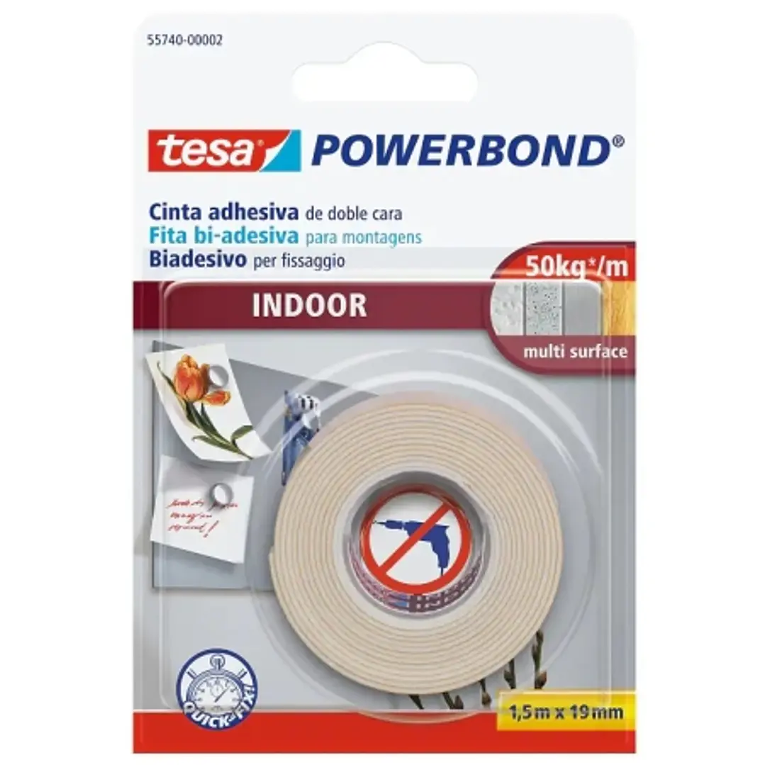 Tesa Powerbond Interiores Cinta Adhesiva de Doble Cara para Interiores 19mm x 1.5m - Color Blanco 1