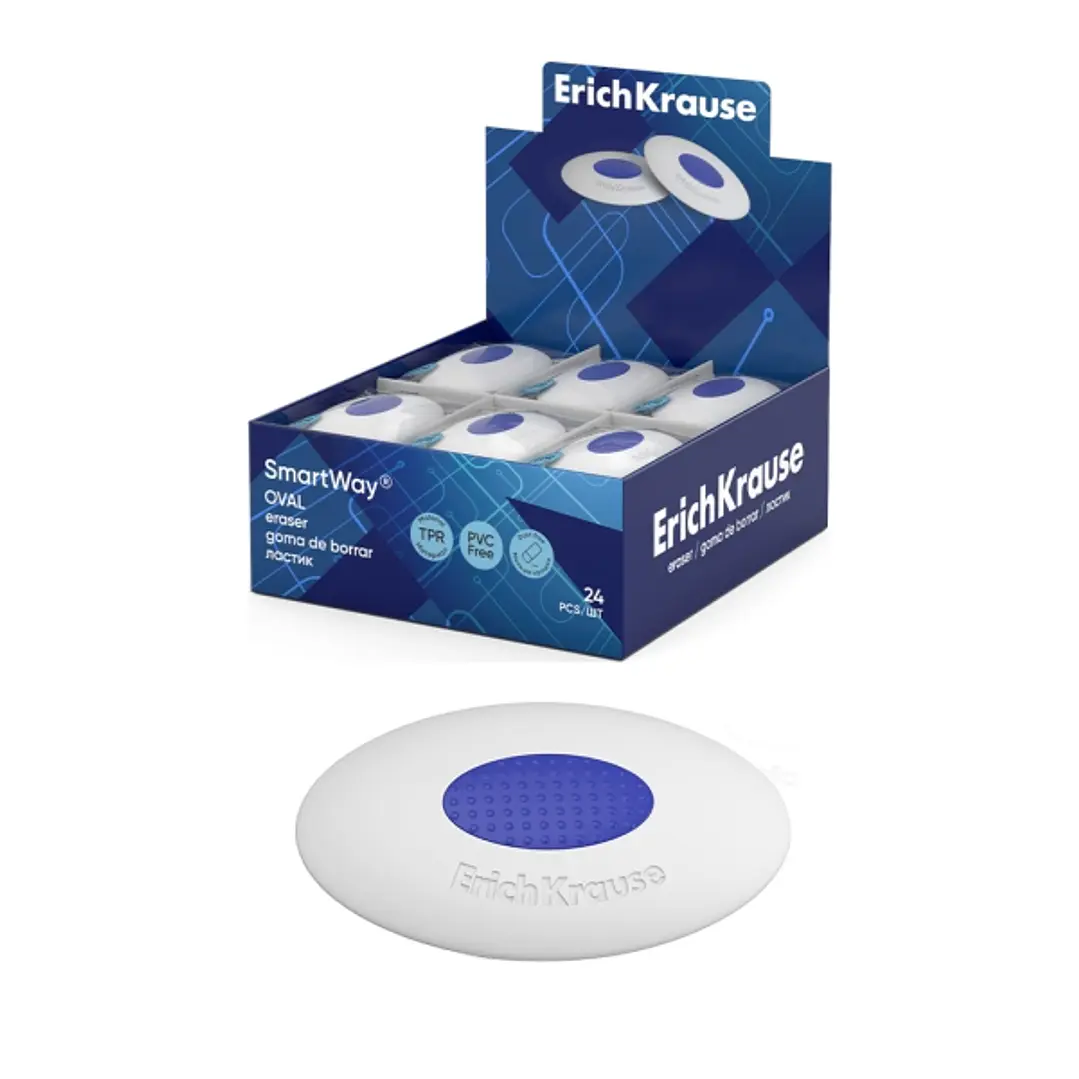ErichKrause SmartWay Oval Expositor con 24 Gomas de Borrar - Caucho Termoplastico - Hipoalergenico - Libre de PVC - No Rasga el Papel - Color Blanco 1