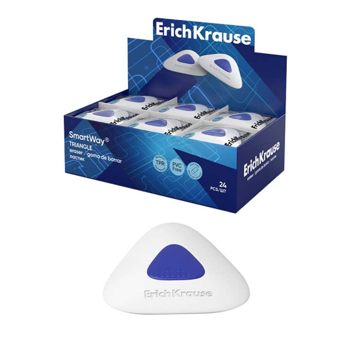 ErichKrause SmartWay Triangular Expositor con 24 Gomas de Borrar - Caucho Termoplastico - Hipoalergenico - No Deja Residuos - Color Blanco 1