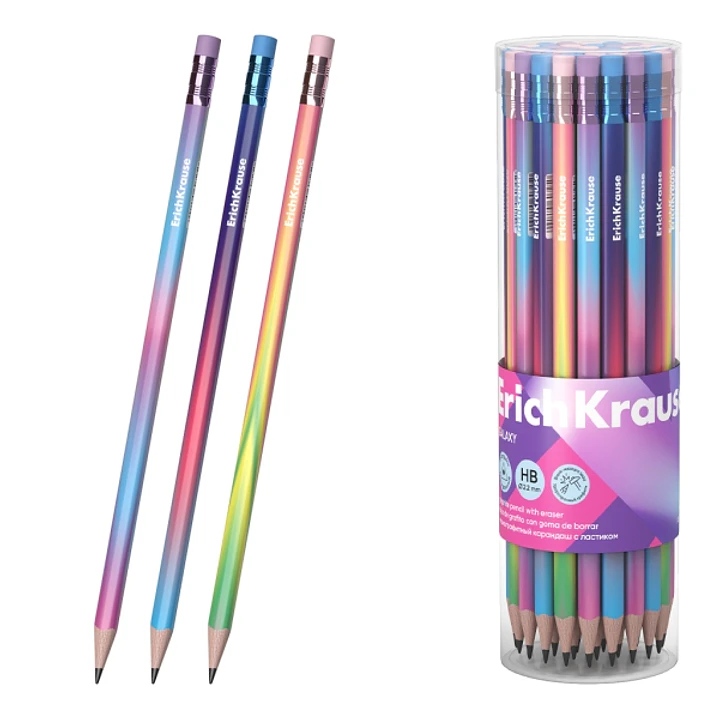 ErichKrause Galaxy Lapiz de Grafito con Goma de Borrar - Mina HB - Cuerpo Triangular - Plastico - Agarre Ergonomico - Faciles de Difuminar - Colores S 1