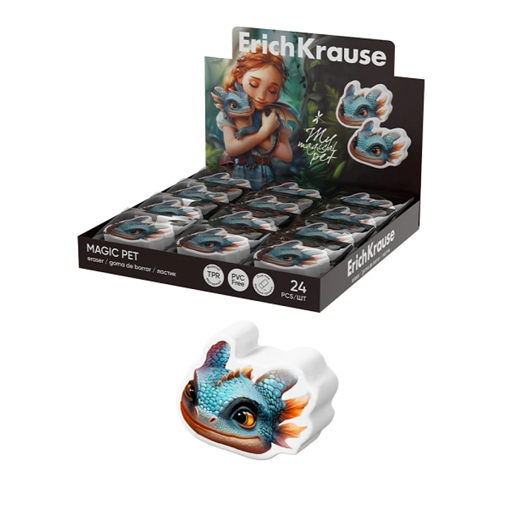ErichKrause Magic Pet Expositor con 24 Gomas de Borrar - Caucho Termoplastico - No Deja Residuos - No Rasga el Papel - Color Varios 1