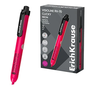 ErichKrause Visioline RV-70 Clicky Neon Marcador Fluorescente - Retractil - Punta Biselada - Trazo de 1.0mm a 3.5mm - Color Rosa