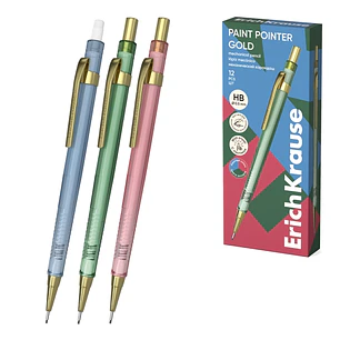 ErichKrause Paint Pointer Gold Portaminas - Mina HB de 0.5mm - Goma de Borrar Integrada - Colores Surtidos