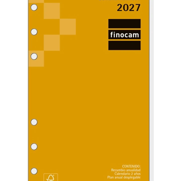 Finocam C999 Recambio para Agenda Classic - Anual 2027 - Semana Vista Horizontal - Formato 609 - 94x171mm - 6 Taladros - Papel de 80g/m2 - Esquinas Mi 1