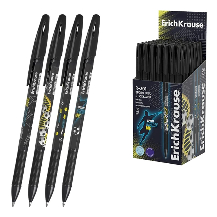 ErichKrause R-301 Stick and Grip Sport DNA Boligrafo con Capuchon - Modelos Surtidos - Trazo 0.35mm - Zona de Agarre de Goma - Tinta de Secado Rapido  1