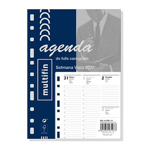 Finocam Recambio Anual para Agenda Multifin en Catalan - Anual 2027 - Semana Vista Vertical - Formato 3002 - 155x215mm - 11 Taladros - Papel de 80g/m2