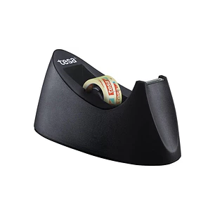 Tesa Curve Pack de Dispensador de Cinta Adhesiva + 1 Rollo de Cinta 19mm x 10m - Para Cintas de hasta 19mm x 33m - Color Negro