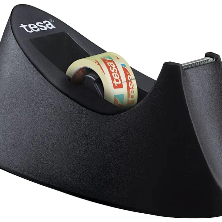 Tesa Curve Pack de Dispensador de Cinta Adhesiva + 1 Rollo de Cinta 19mm x 10m - Para Cintas de hasta 19mm x 33m - Color Negro 1