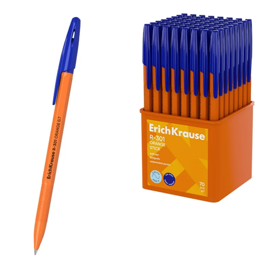 ErichKrause R-301 Stick Orange Boligrafo con Capuchon - Punta de 0.7mm - Cuerpo Opaco Naranja - Trazo 0.35mm - Tinta de Secado Rapido - Tapa Ventilada 1