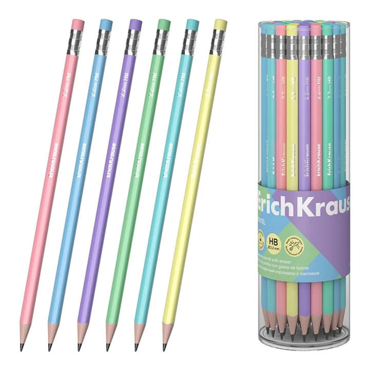 ErichKrause Pastel Lapiz de Grafito con Goma de Borrar - Mina HB - Cuerpo Triangular - Agarre Ergonomico - Colores Surtidos 1