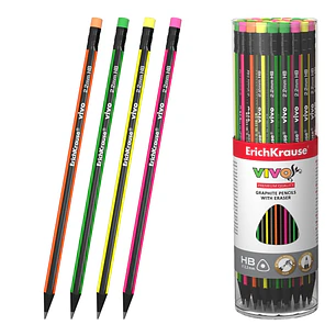 ErichKrause VIVO Lapiz de Grafito con Goma de Borrar - Mina HB - Cuerpo Triangular - Facil Afilado - Agarre Ergonomico - Colores Surtidos