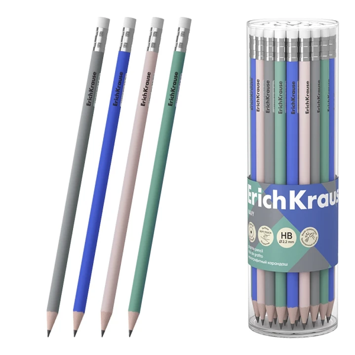 ErichKrause Navy Lapiz de Grafito con Goma de Borrar - Mina HB - Cuerpo Redondo - Colores Surtidos 1