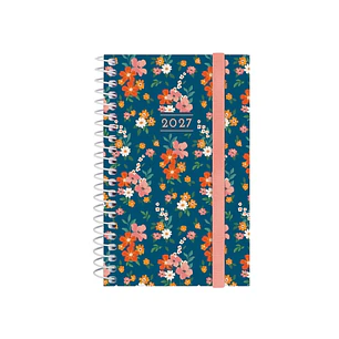 Finocam Trendy Design Collection Flora Agenda - Anual 2027 - Semana Vista Horizontal - Formato E3 - 79x127mm - Espiral - Tapa de Polipropileno - Esqui