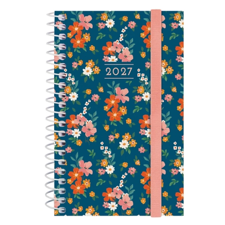Finocam Trendy Design Collection Flora Agenda - Anual 2027 - Semana Vista Horizontal - Formato E3 - 79x127mm - Espiral - Tapa de Polipropileno - Esqui 1