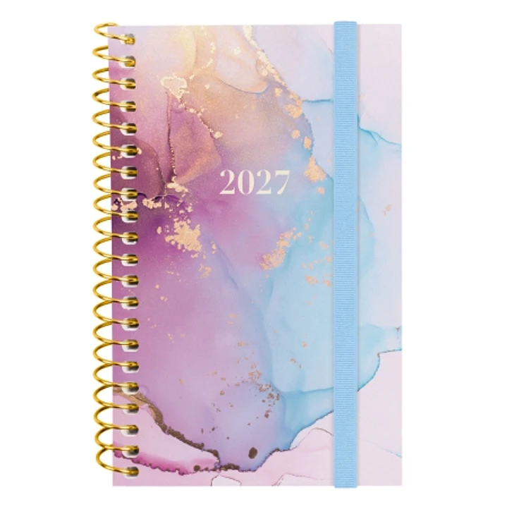 Finocam Trendy Design Collection Goldy Agenda - Anual 2027 - Semana Vista Horizontal - Formato E3 - 79x127mm - Espiral - Tapa de Polipropileno - Esqui 1
