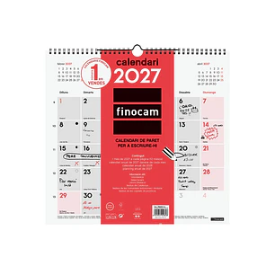 Finocam Neutro Calendario de Pared en Catalan - Anual 2027 - Mes Vista - Formato L - 340x320mm - Espiral Doble - Papel de 120g/m2 - Espacio para Escri