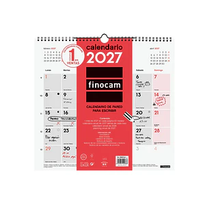 Finocam Neutro Calendario de Pared - Anual 2027 - Mes Vista - Formato L - 340x320mm - Espiral Doble - Papel de 120g/m2 - Espacio para Escribir - Color
