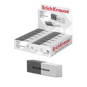 ErichKrause Multi Expositor con 36 Gomas de Borrar - Caucho Termoplastico - Doble Dureza - Abrasivo para Tinta - No Deja Residuos - No Rasga el Papel 