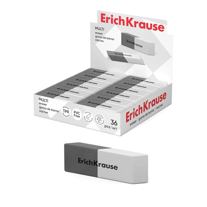 ErichKrause Multi Expositor con 36 Gomas de Borrar - Caucho Termoplastico - Doble Dureza - Abrasivo para Tinta - No Deja Residuos - No Rasga el Papel  1