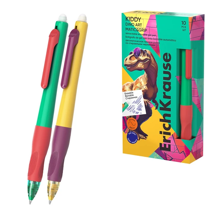 ErichKrause Kiddy Matic and Grip Dino Art Boligrafo Borrable - Modelos Surtidos - Trazo 0.4mm - Secado Rapido - Zona de Agarre de Goma - Color Azul 1