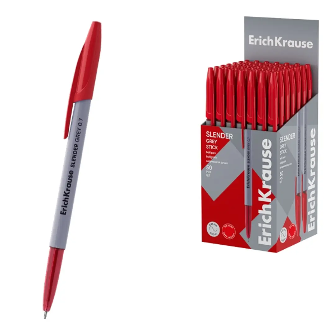 ErichKrause Slender Stick Grey Boligrafo con Capuchon - Punta de Aguja 0.7mm - Cuerpo Opaco Gris - Trazo 0.26mm - Tinta de Baja Viscosidad - Tapa Vent 1